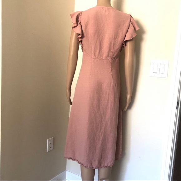 Zara pink button up flutter sleeve midi dress S - Picture 4 of 6